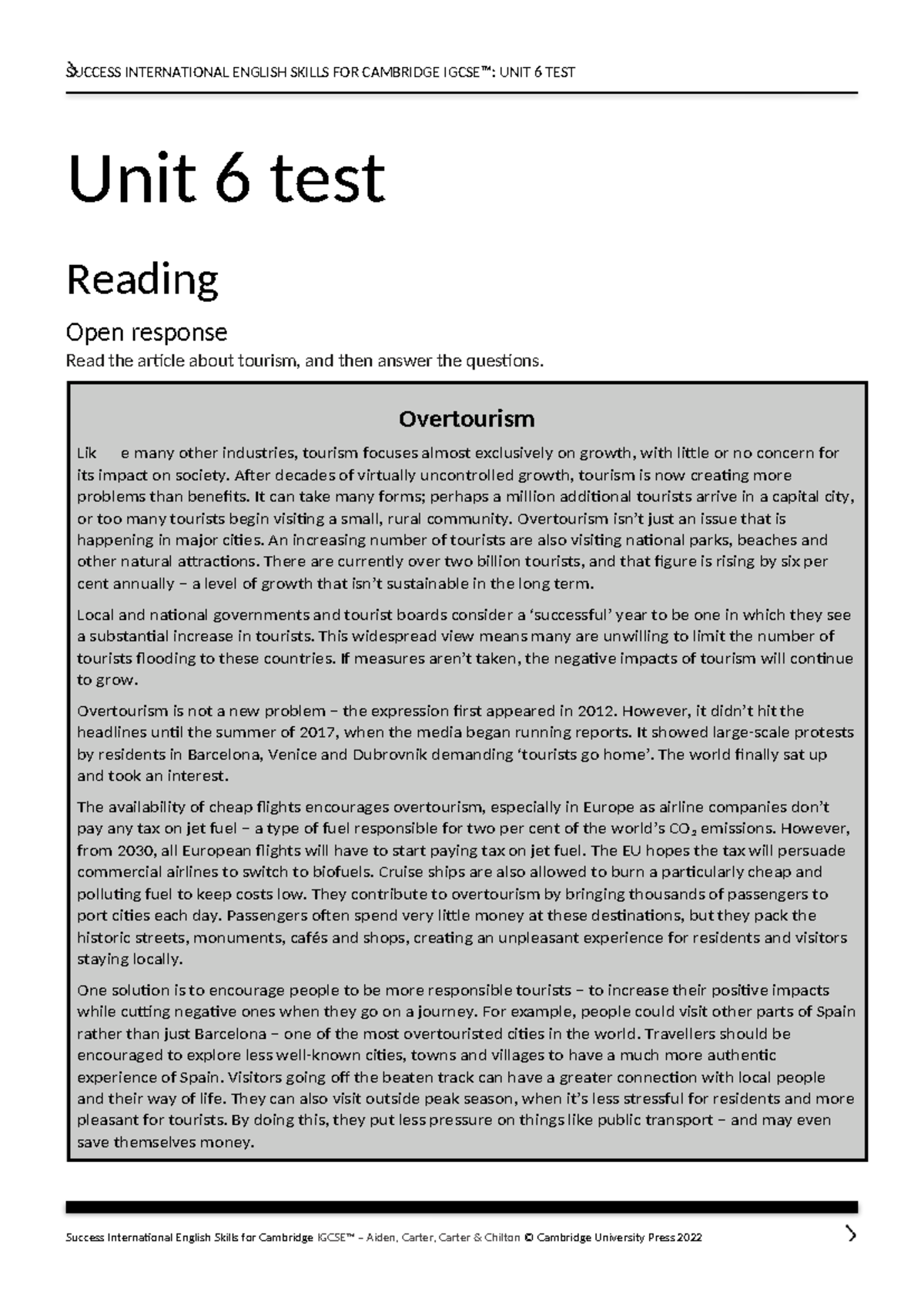 SUCCESS INTERNATIONAL ENGLISH SKILLS FOR CAMBRIDGE UNIT 6 TEST - Studocu