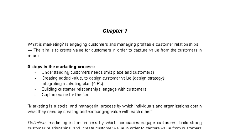 MKT 101: Chapter 1 - Understanding Marketing and Customer Engagement ...