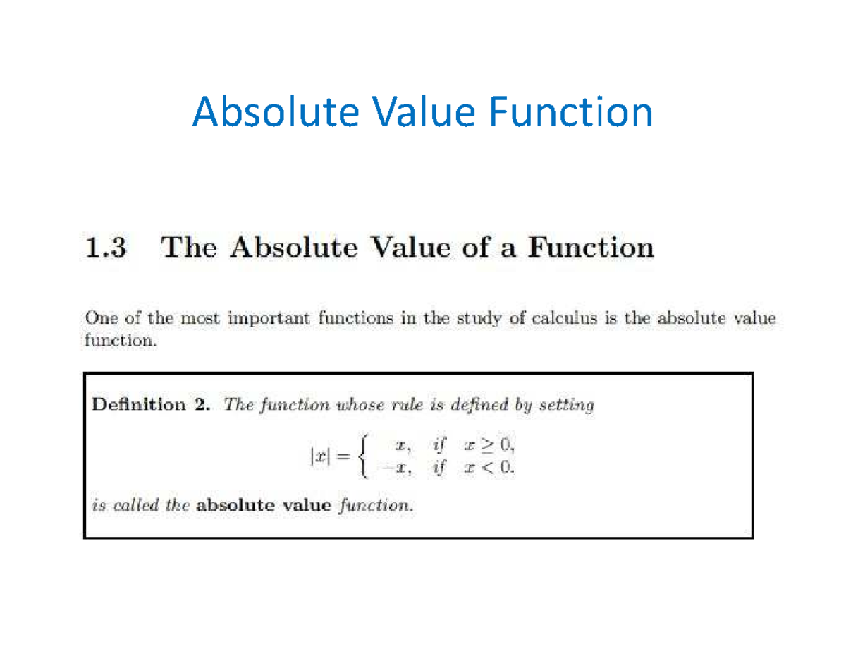 Lecture-2 - ewe - ECO3145 - Absolute Value Function Absolute Value of a ...