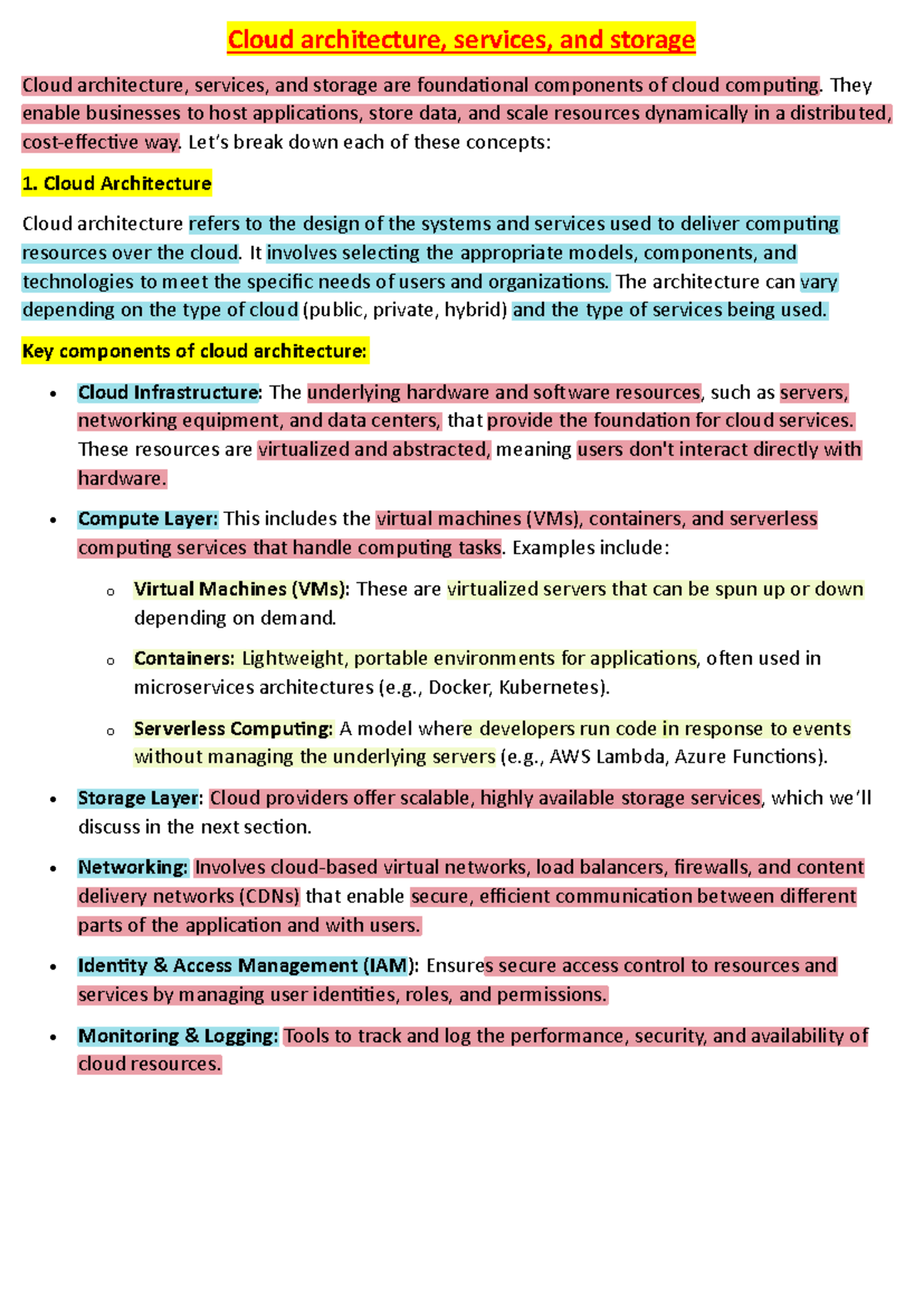 Cloud UNIT-III PART A - NOTES - Cloud architecture, services, and ...