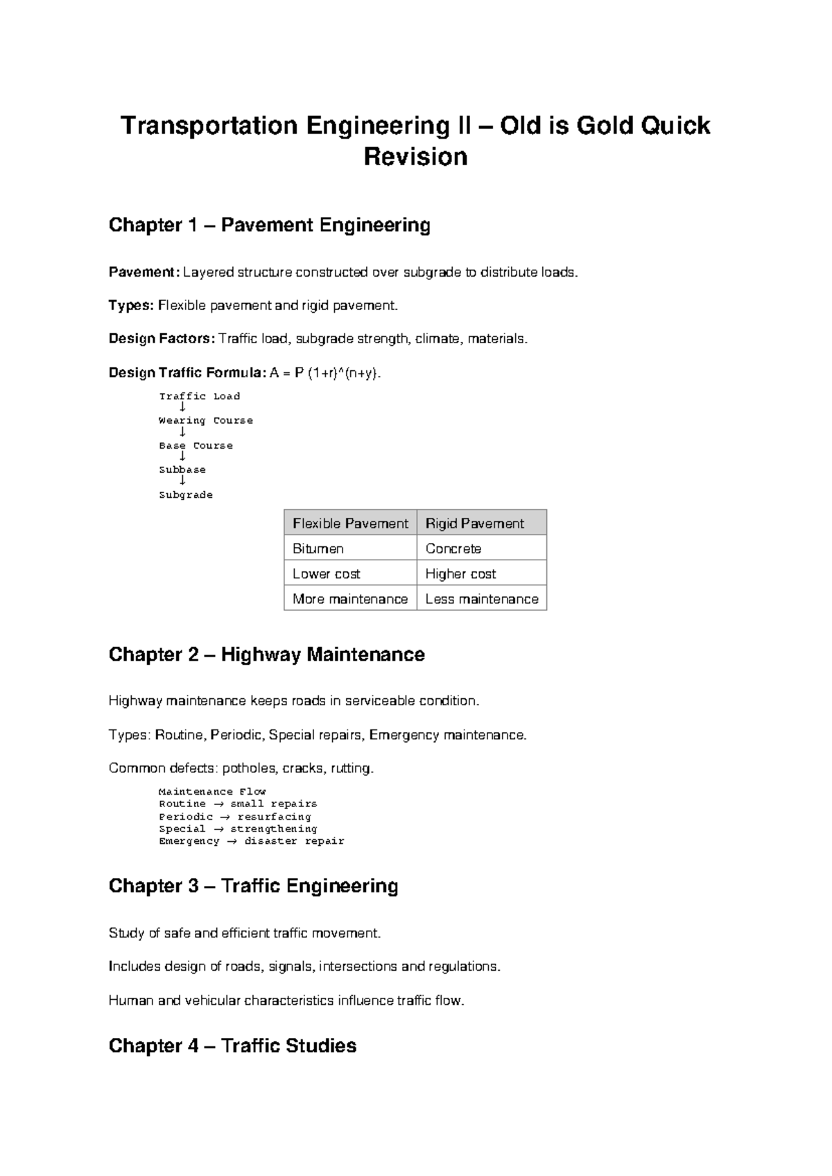 Transportation Engineering II Quick Revision: Pavement & Traffic ...