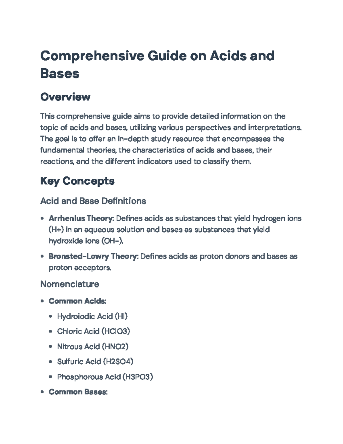 Comprehensive Guide on Acids and Bases (Chem 10G/10H) - Comprehensive ...
