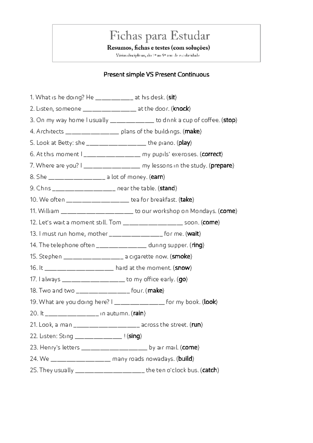 Ficha ingles 8 ano present simple vs present continuous 2 - Present ...