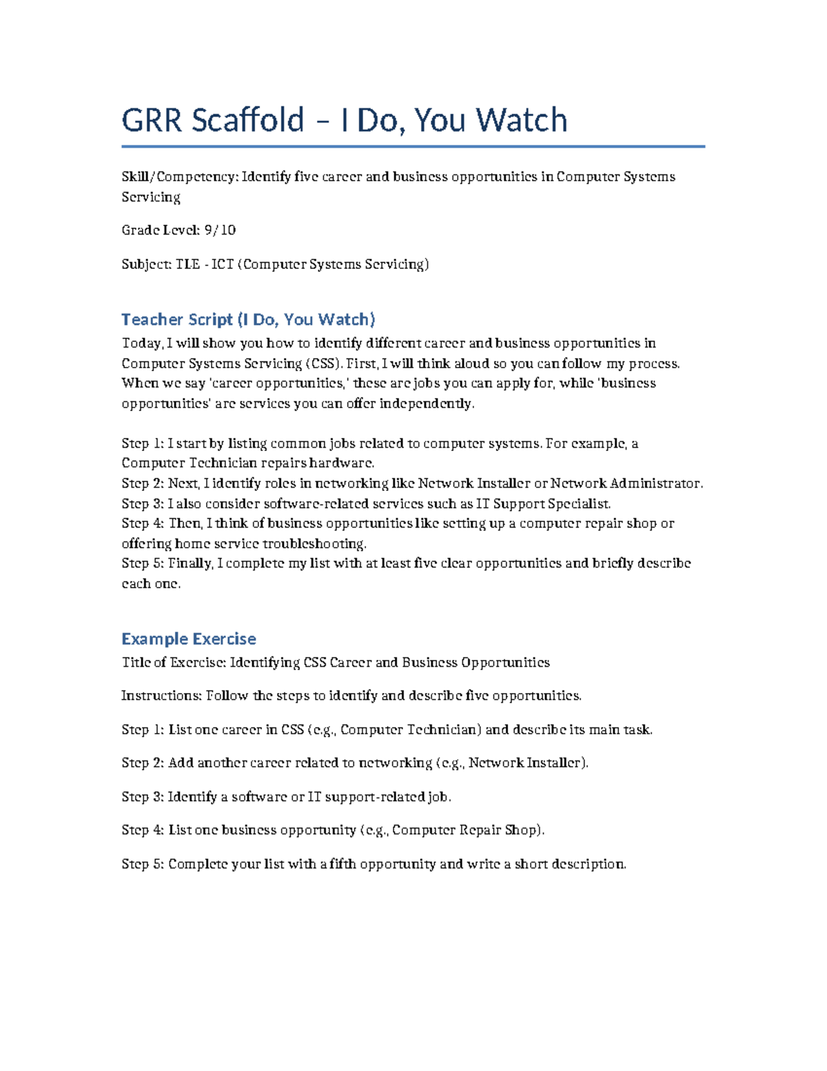 Identifying Career & Business Opportunities in CSS GRR HO39 - Studocu