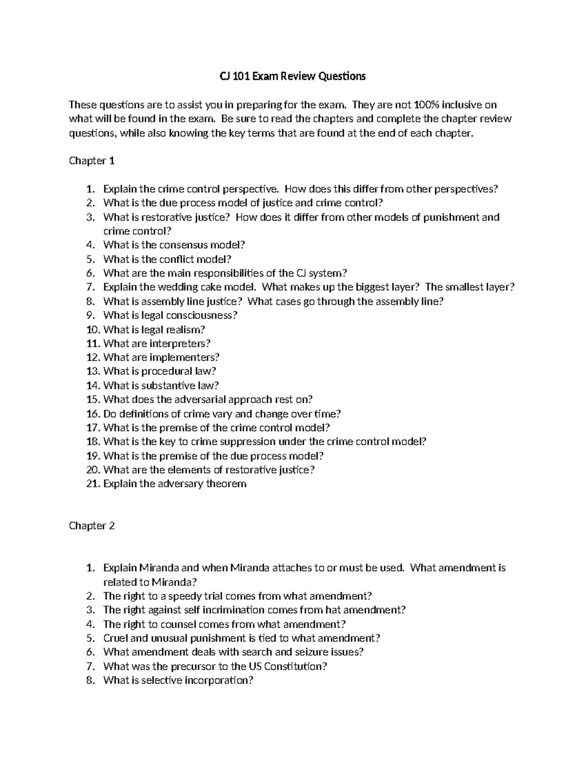 CJ 101 Final Exam Review Questions & Key Concepts - Studocu