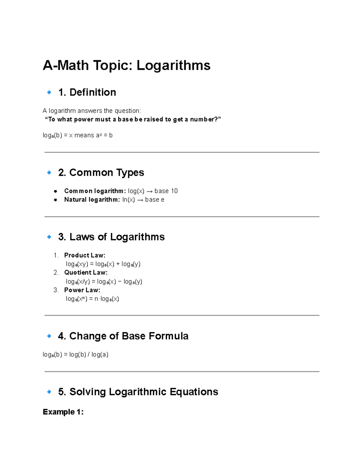 A-Math Lecture Notes: Understanding Logarithms and Their Applications ...