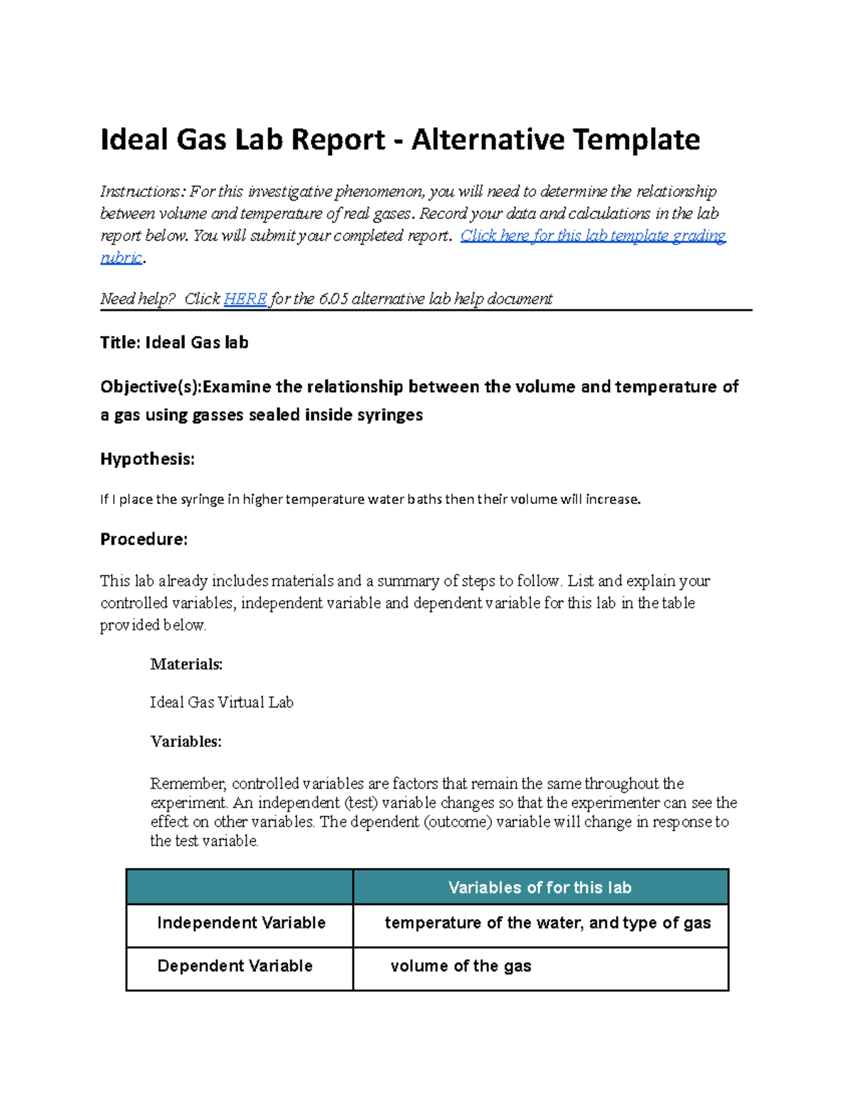 6.05 Ideal Gas Lab Report: Investigating Volume & Temperature ...