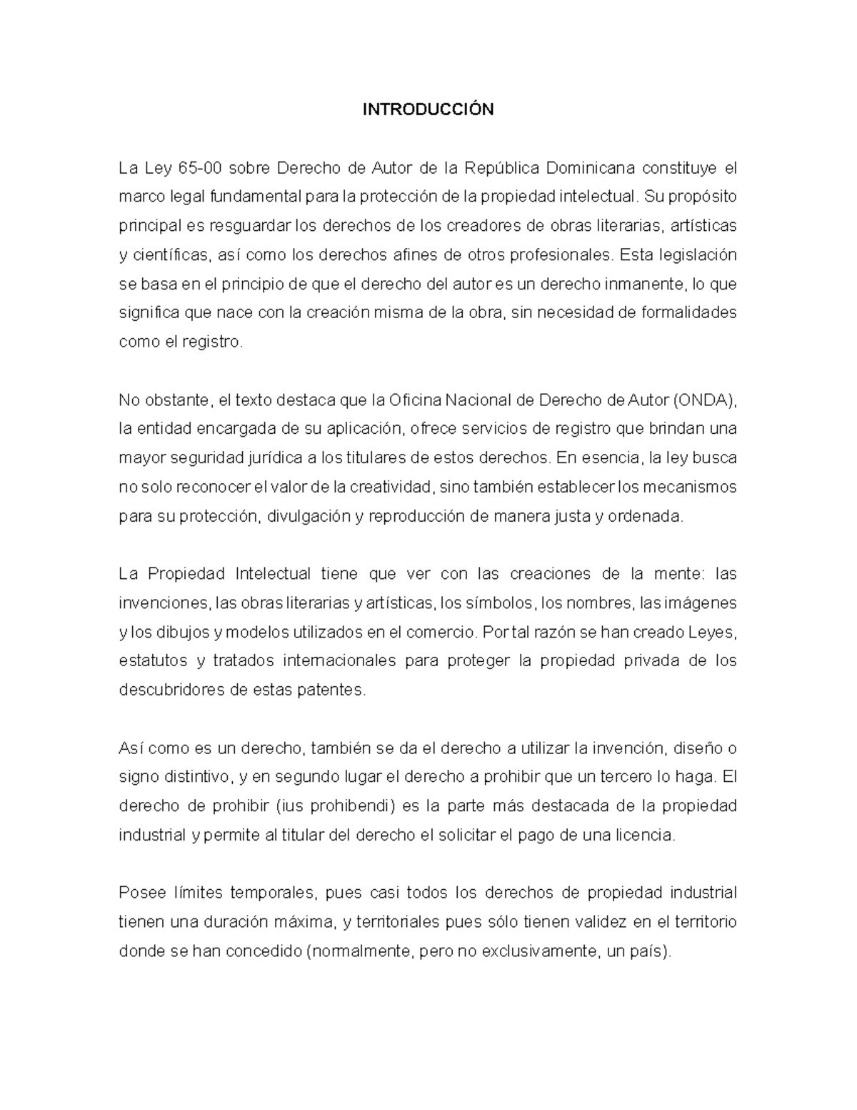 Ley 65-00: Análisis de la Protección del Derecho de Autor en RD - Studocu