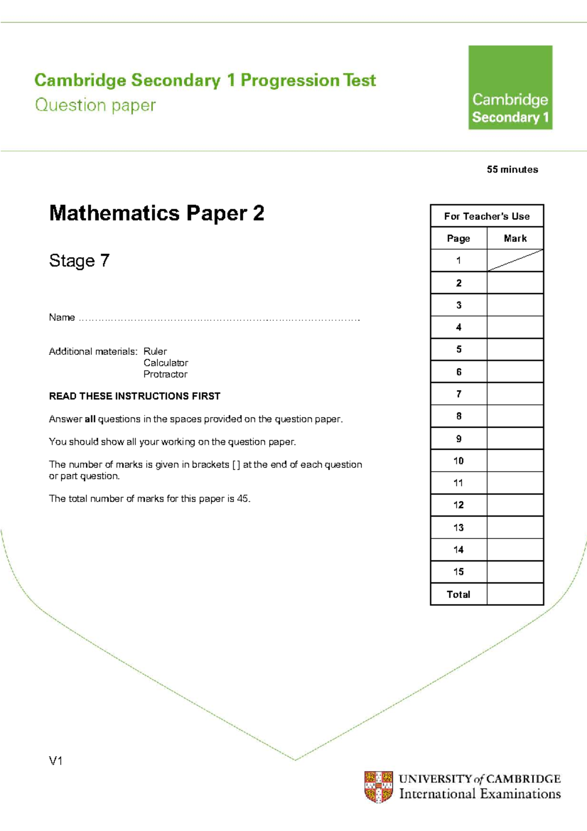 Mathematics Paper 2 (Stage 7) - UCLES 2011 Exam Questions - Studocu