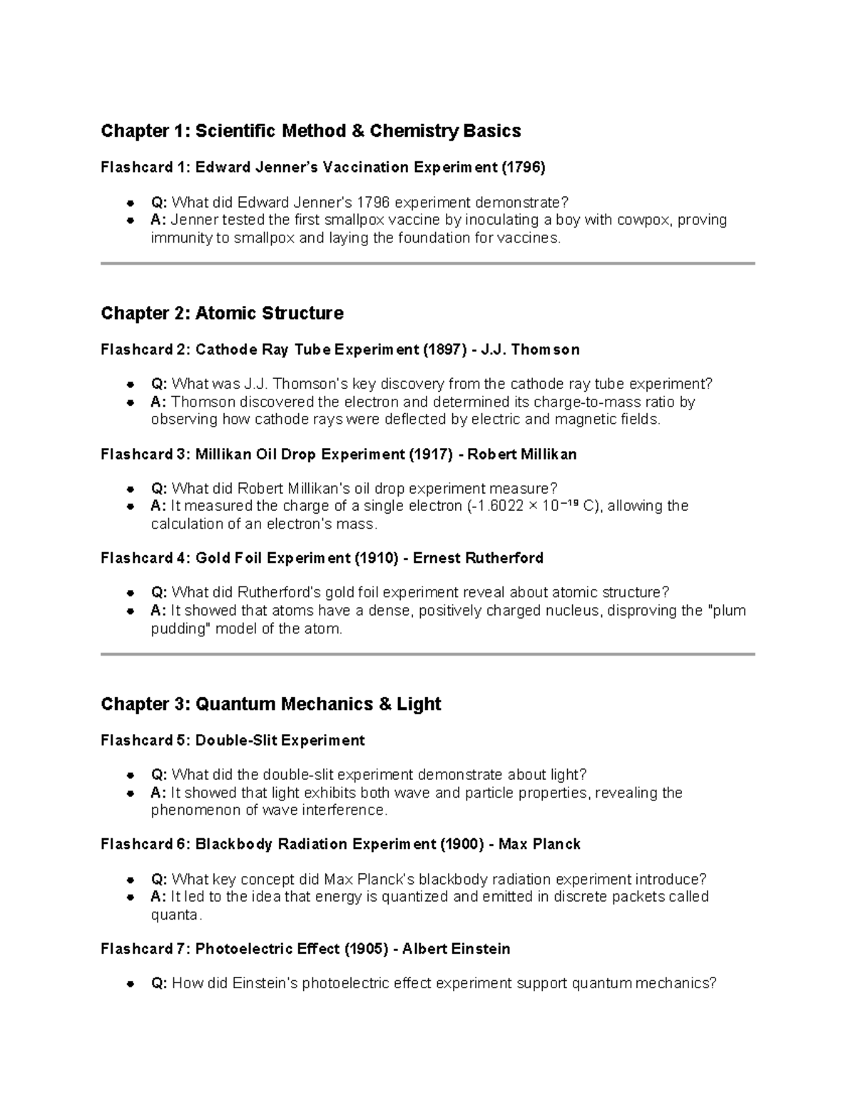 Chemistry Flashcards: Key Experiments & Concepts (Ch. 1-4) - Studocu