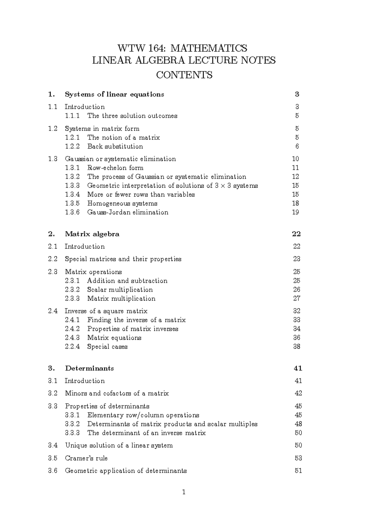 Lin Alg Notes - ..kkj - WTW 164: MATHEMATICS LINEAR ALGEBRA LECTURE ...