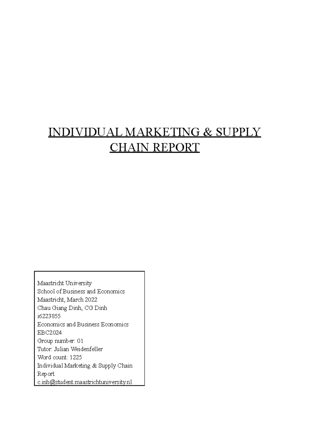EBC - Individual Marketing & Supply Chain Report Analysis - Studeersnel
