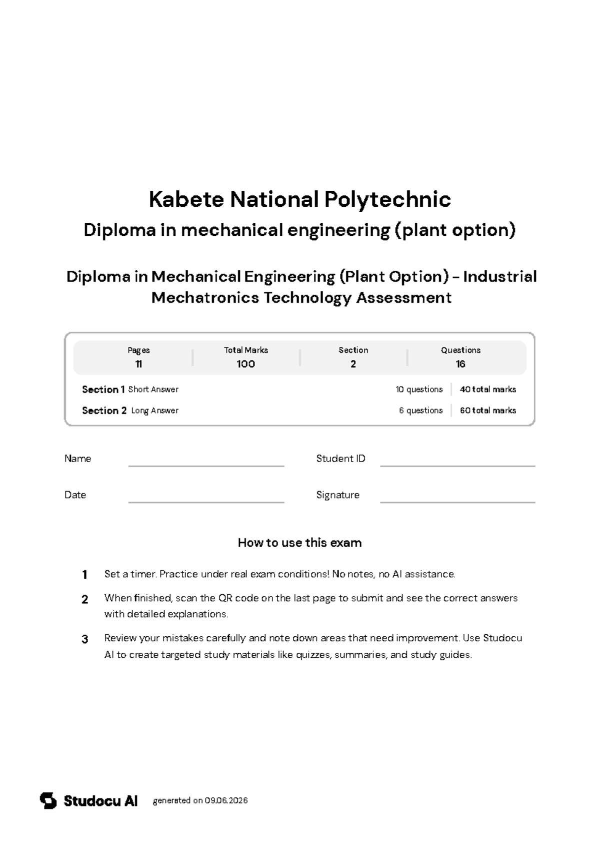 Diploma in Mechanical Engineering - Industrial Mechatronics Assessment ...
