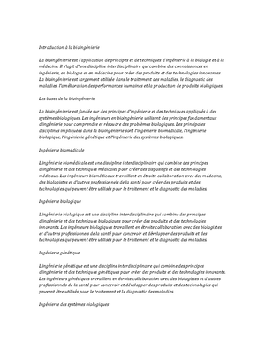 Bioengineering Study Notes - Introduction à la bioingénierie La ...