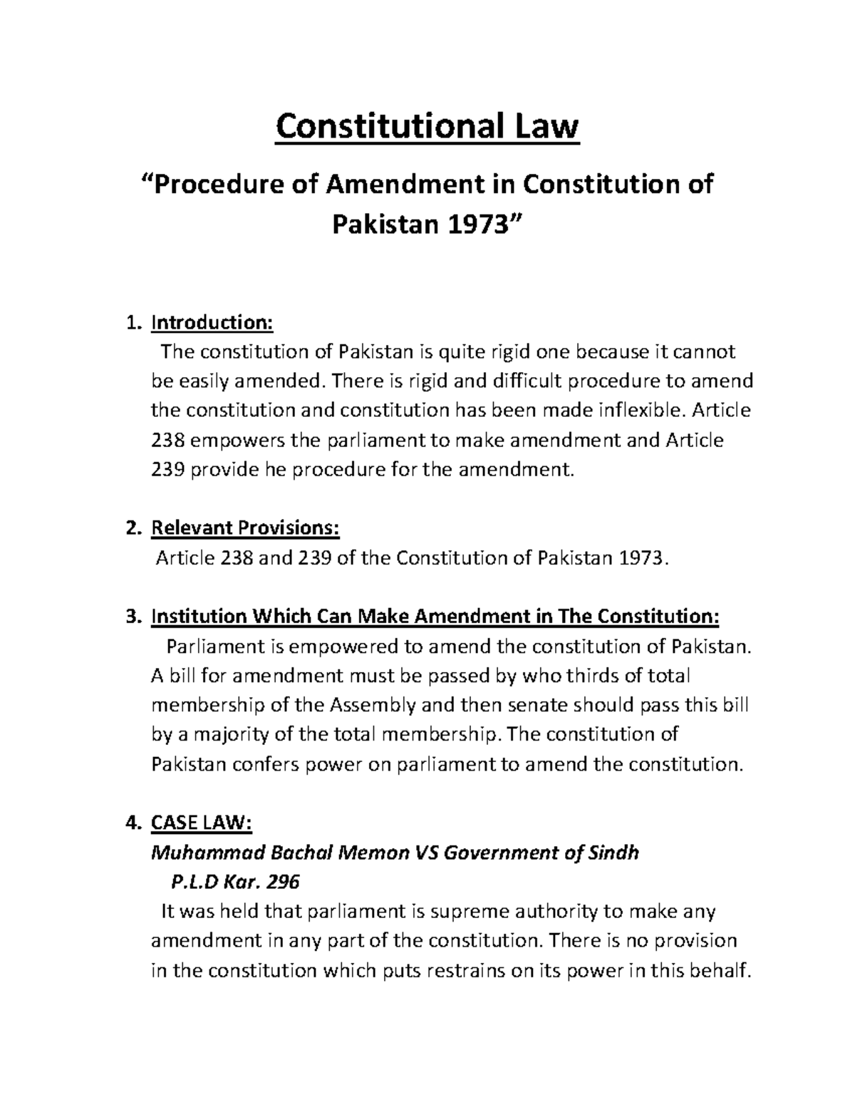 Procedure for Amendment in Constitution of Pakistan (Con Law) - Studocu