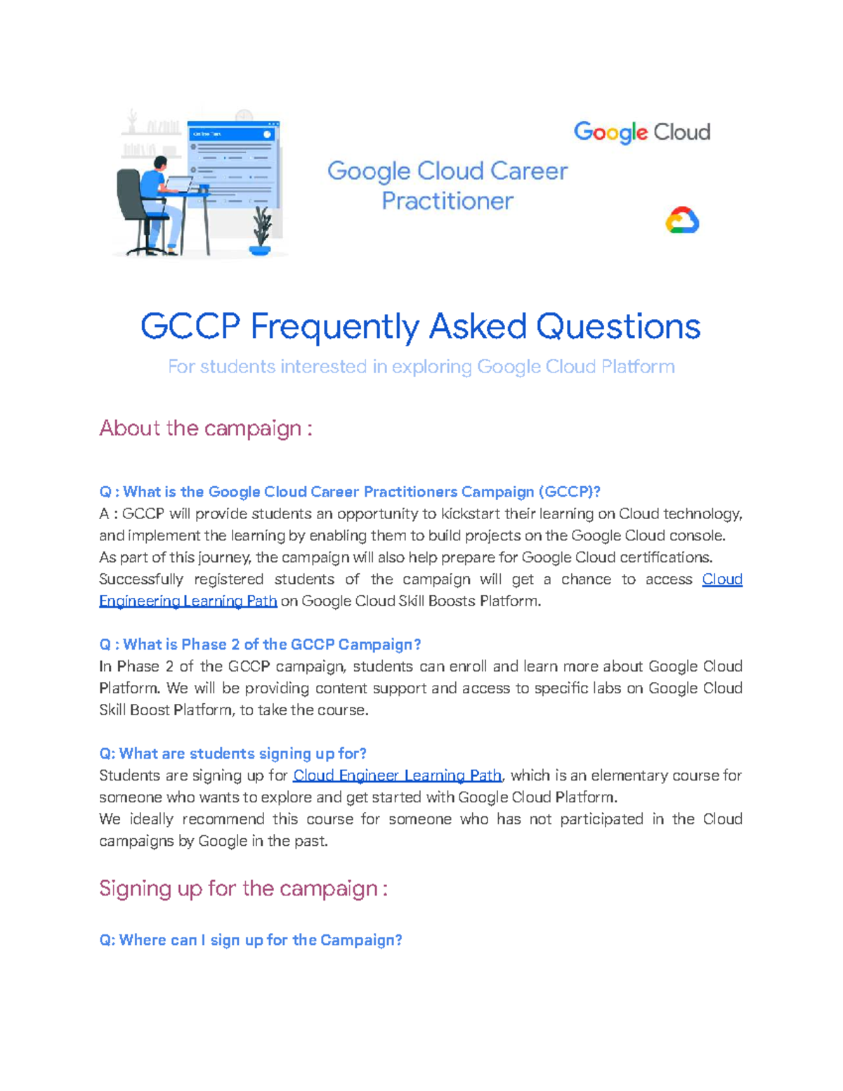 GCCP FAQs: Google Cloud Career Practitioners Campaign Guide - Studocu