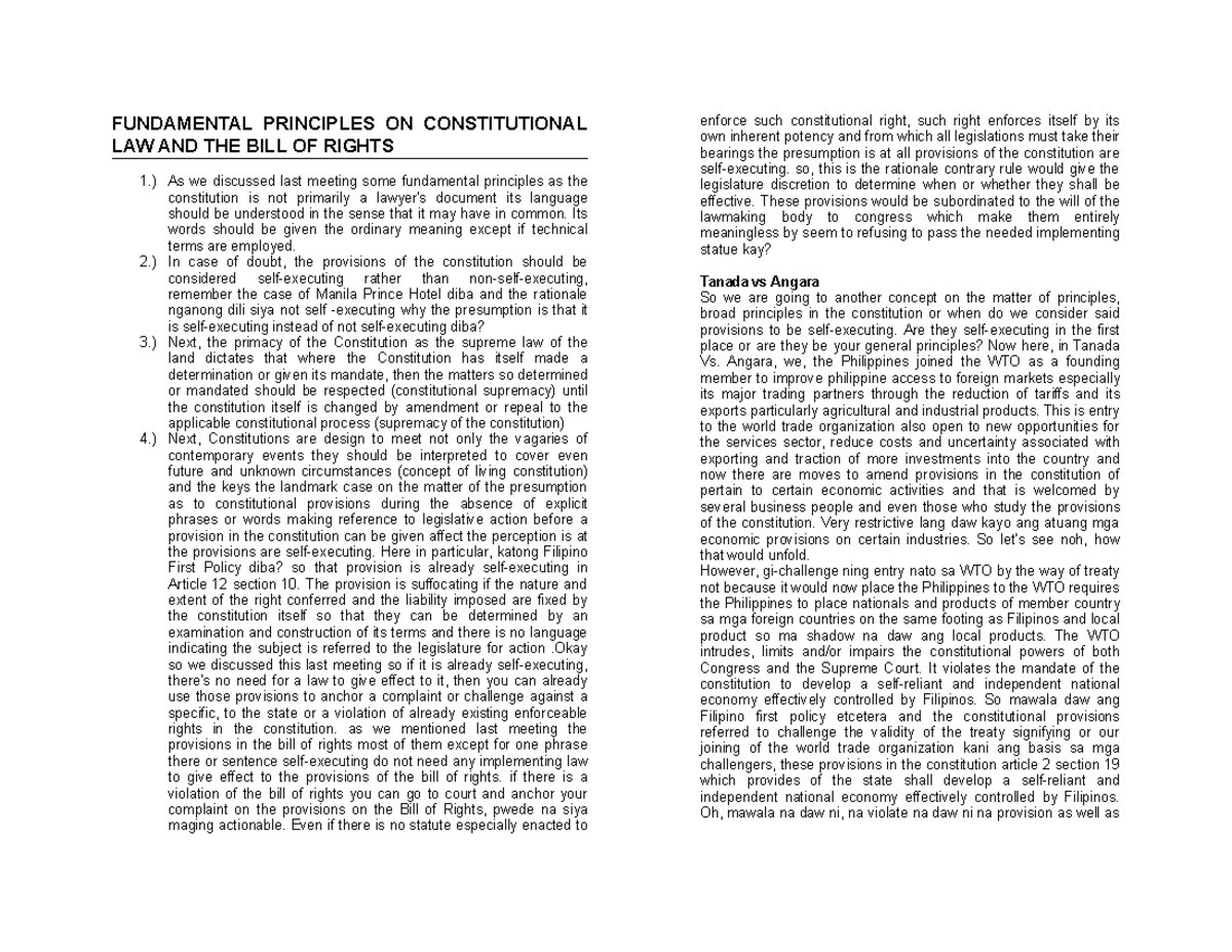Fundamental Principles of Constitutional Law & Bill of Rights Overview ...