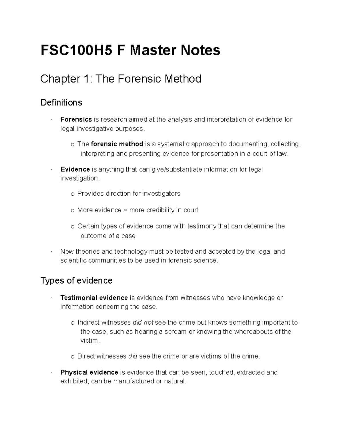 FSC100 H5 F Forensic Science Full Course Summary & Master Notes - Studocu