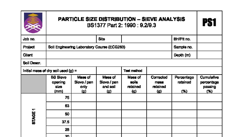 Particle Size Distribution Sieve Analysis (ECG263) - Studocu
