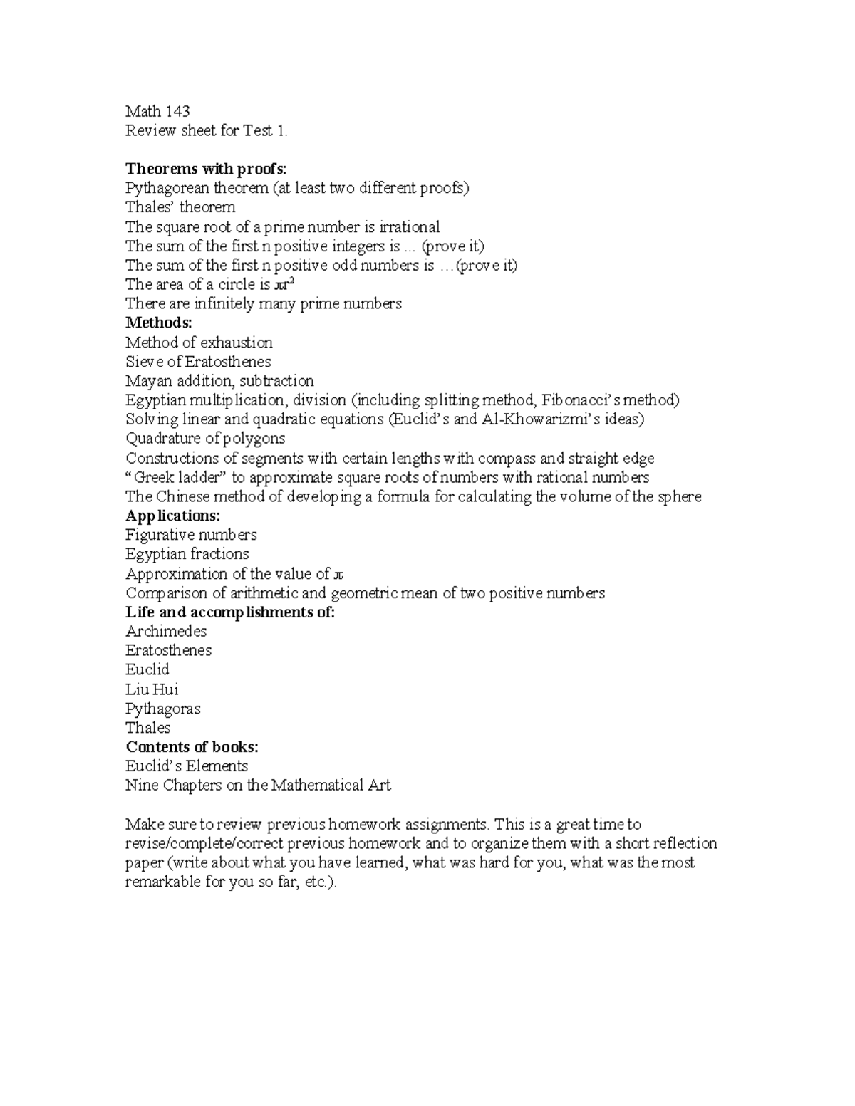 Math 143 Test 1 Review: Key Theorems, Proofs & Methods Explained - Studocu