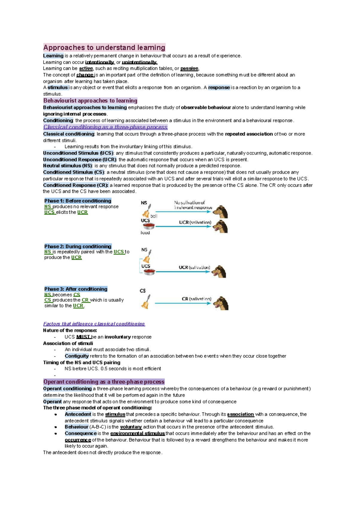 Unit 3 & 4 Psychology: Approaches to Understanding Learning - Studocu