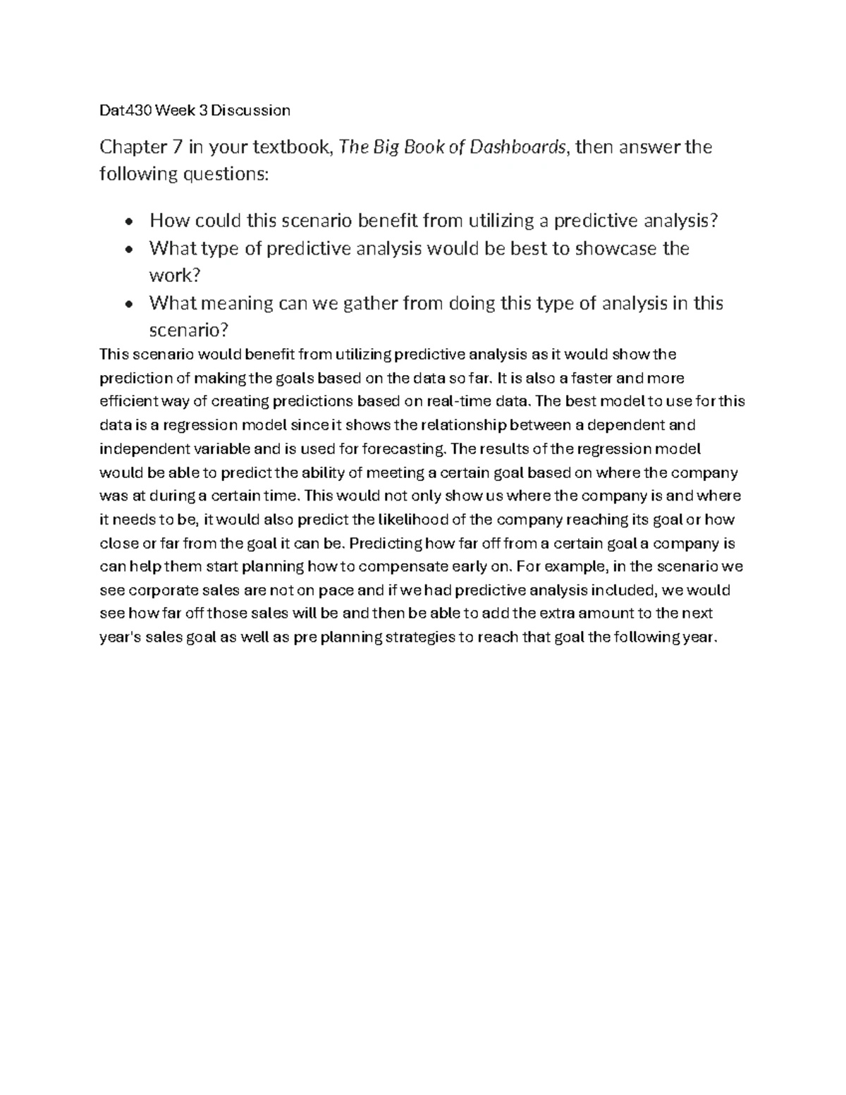 Dat430 Week 4 Discussion: Feature Selection in Predictive Modeling ...