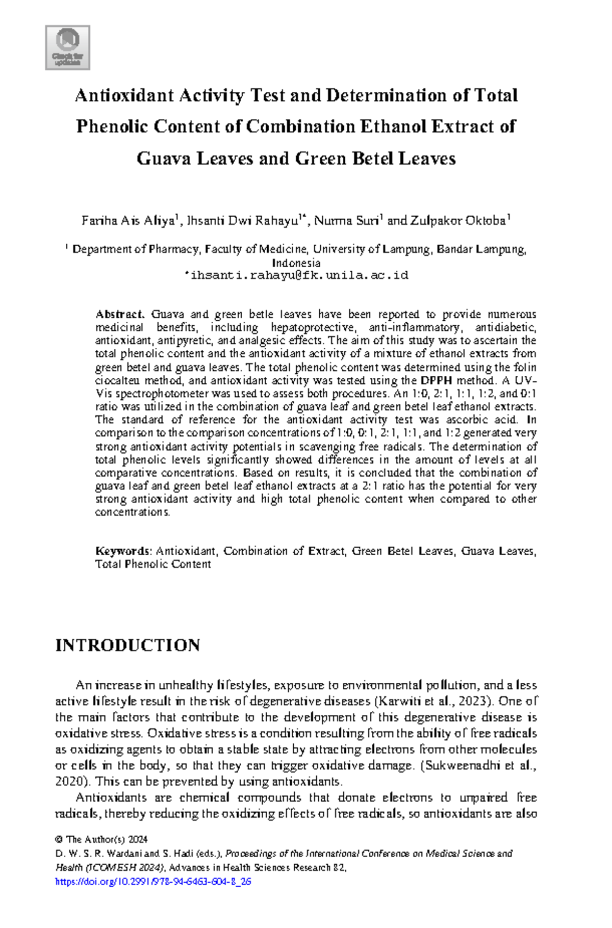 Antioxidant Activity and Total Phenolic Content of Guava and Betel Leaf ...