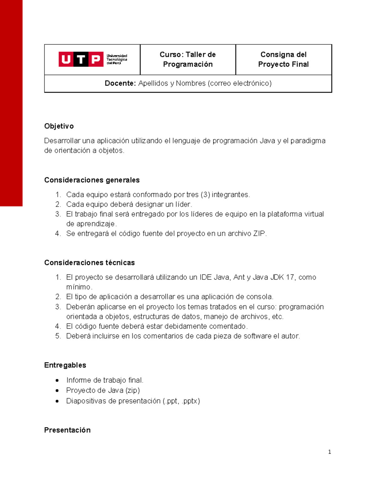Proyecto Final: Desarrollo de Aplicación en Java - Taller de ...
