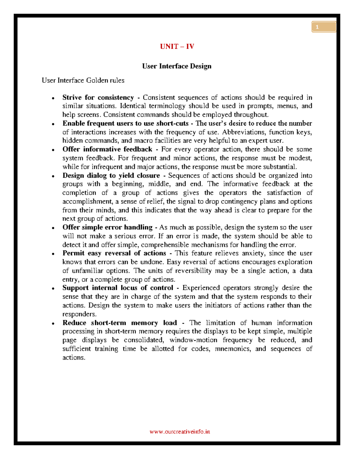 SE-U4 - Software Engineer - User Interface Golden rules UNIT – IV User ...