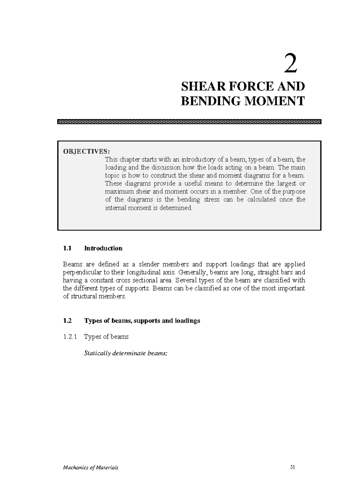 Mechanics of Materials: Shear Force & Bending Moment Analysis (Chapter ...