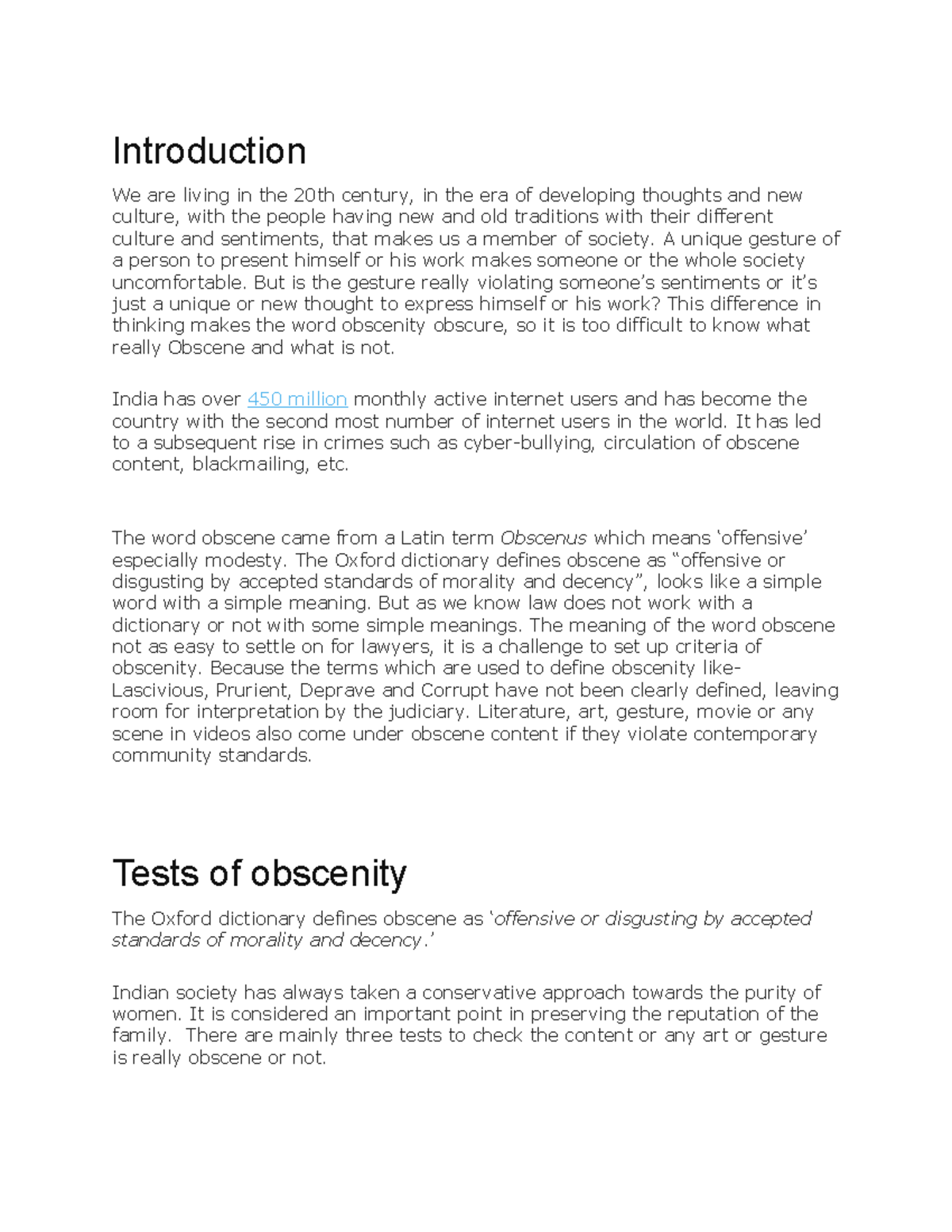 Obscenity in Law and Media: Understanding Indian Legal Standards - Studocu