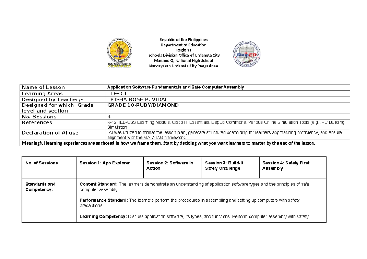 CSS DLL ILAW WEEK 2 - GRADE 4 Lesson Plan on Application Software - Studocu