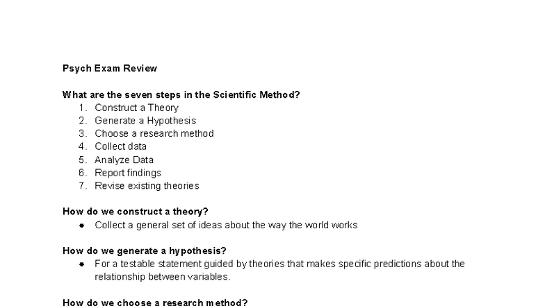 Psych 101 Final Exam Review: Understanding the Scientific Method - Studocu