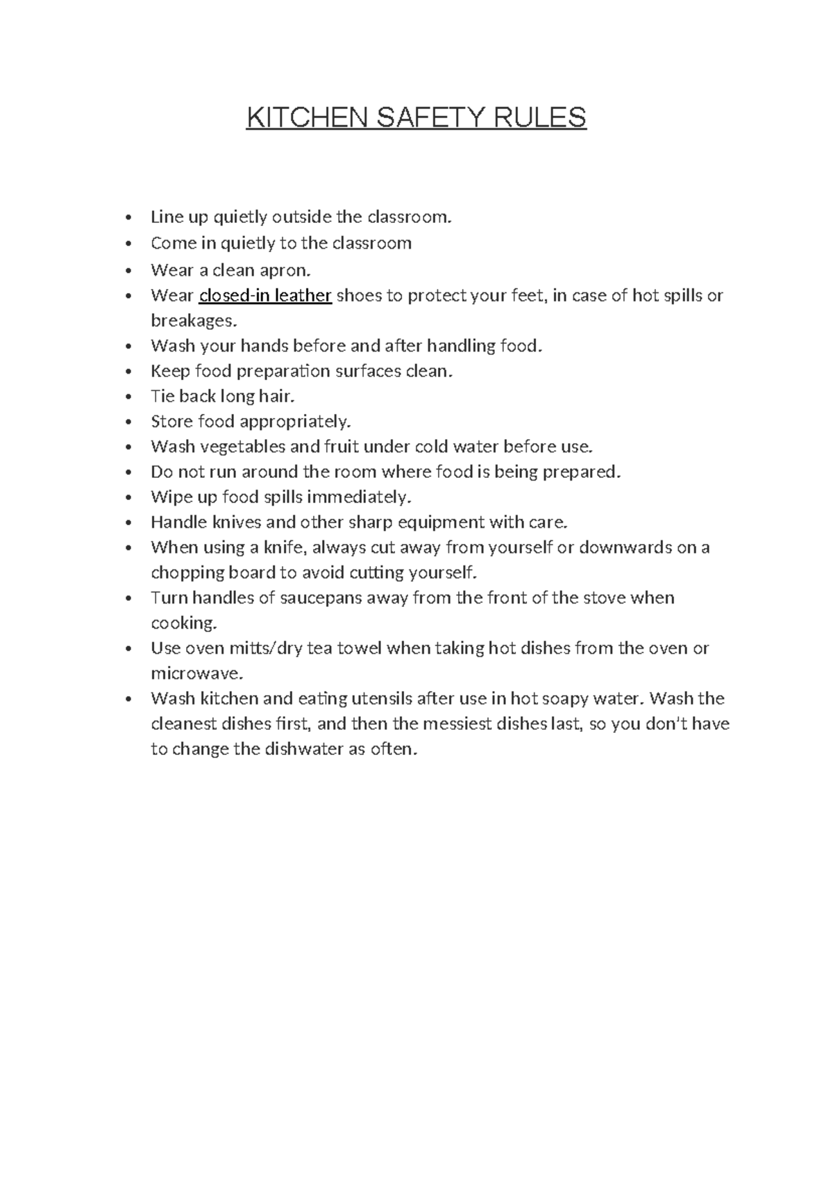 KITCHEN SAFETY RULES: Essential Guidelines for Food Prep - Studocu