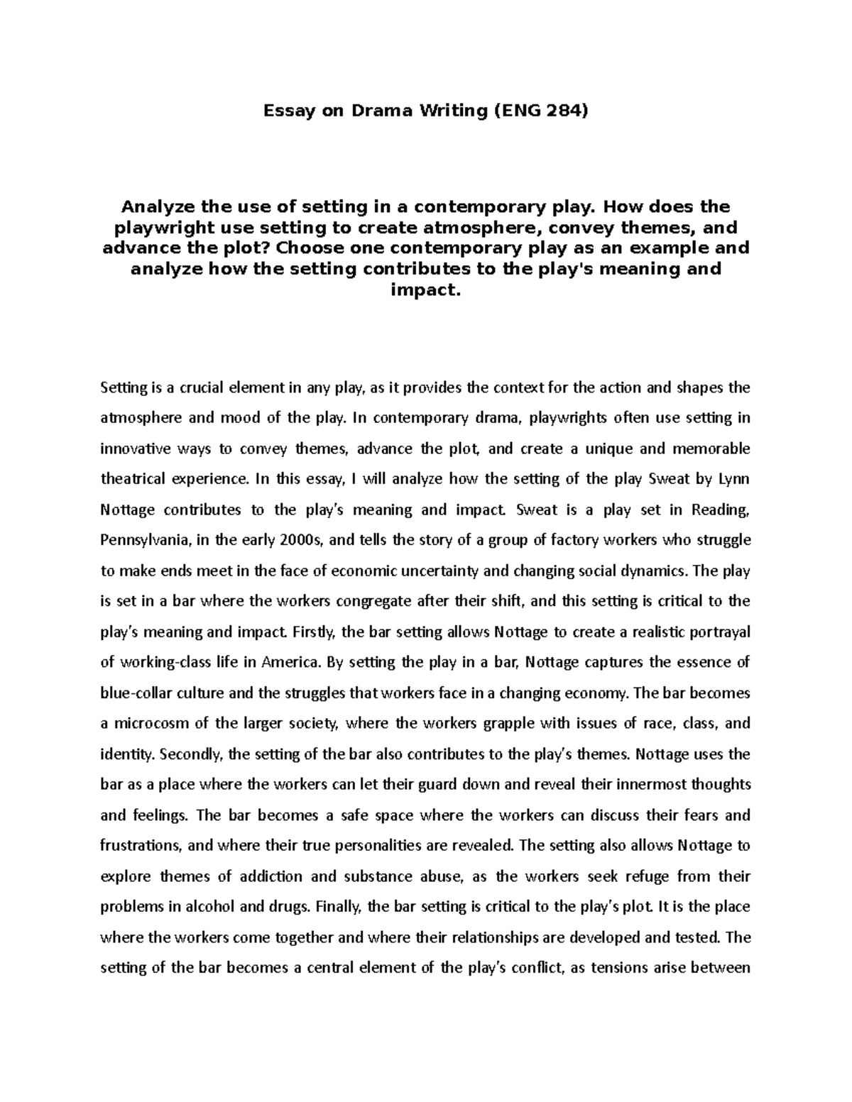 The Role of Setting in Contemporary Drama - Essay on Drama Writing (ENG ...