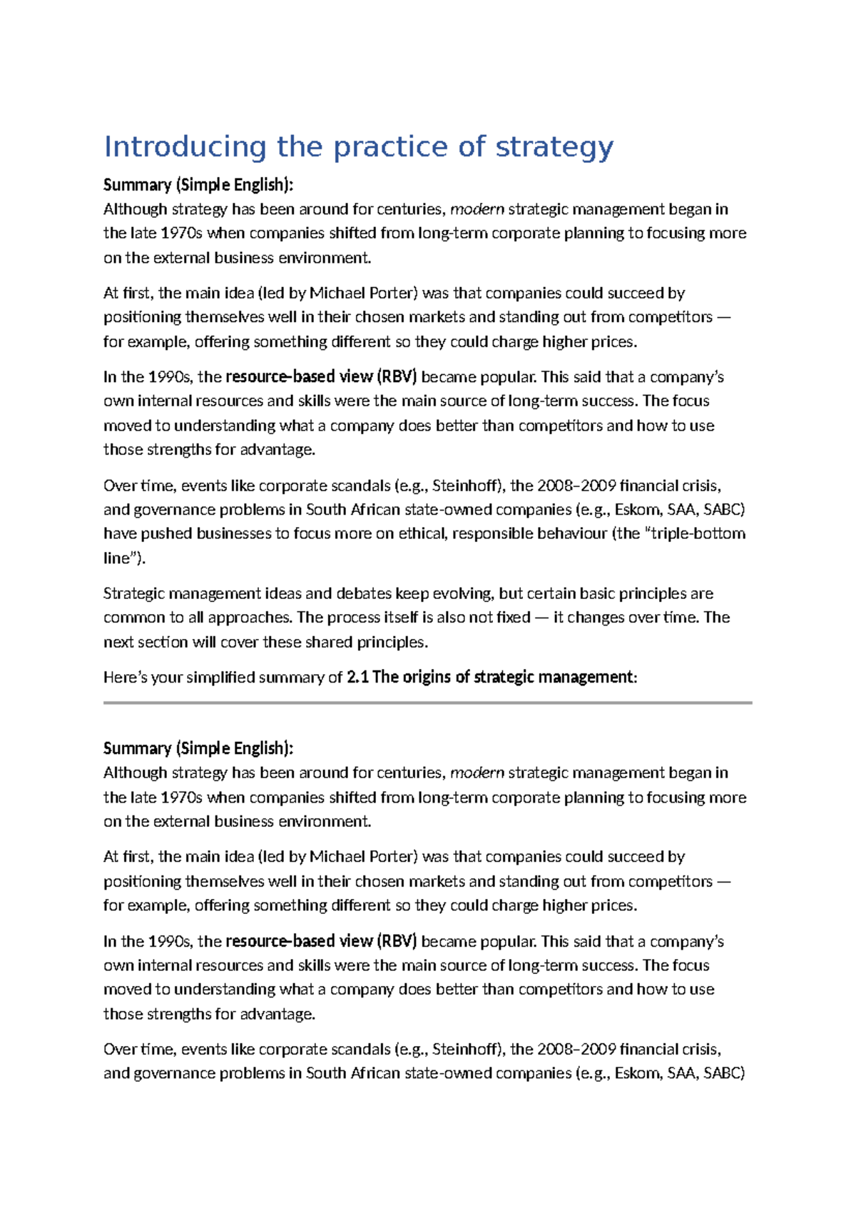 Business Management 2: Chapter 2 - Strategic Management Overview - Studocu