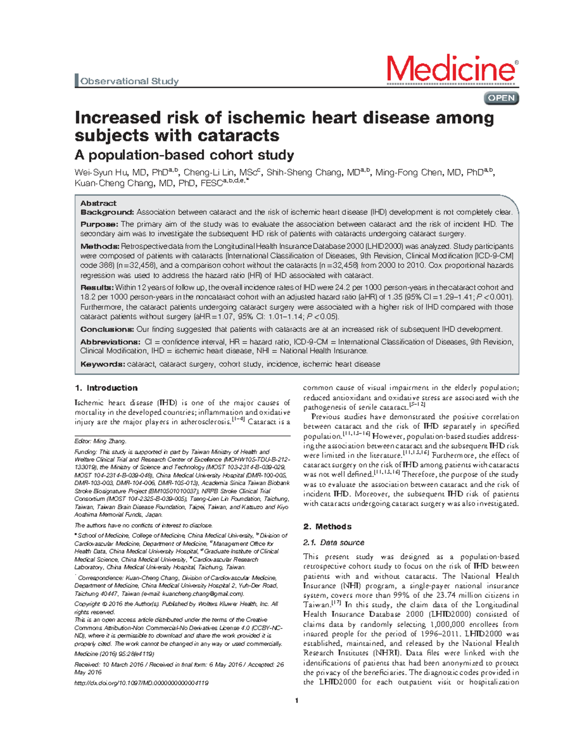 Medicine Observational Study: Cataracts and Ischemic Heart Disease Risk ...