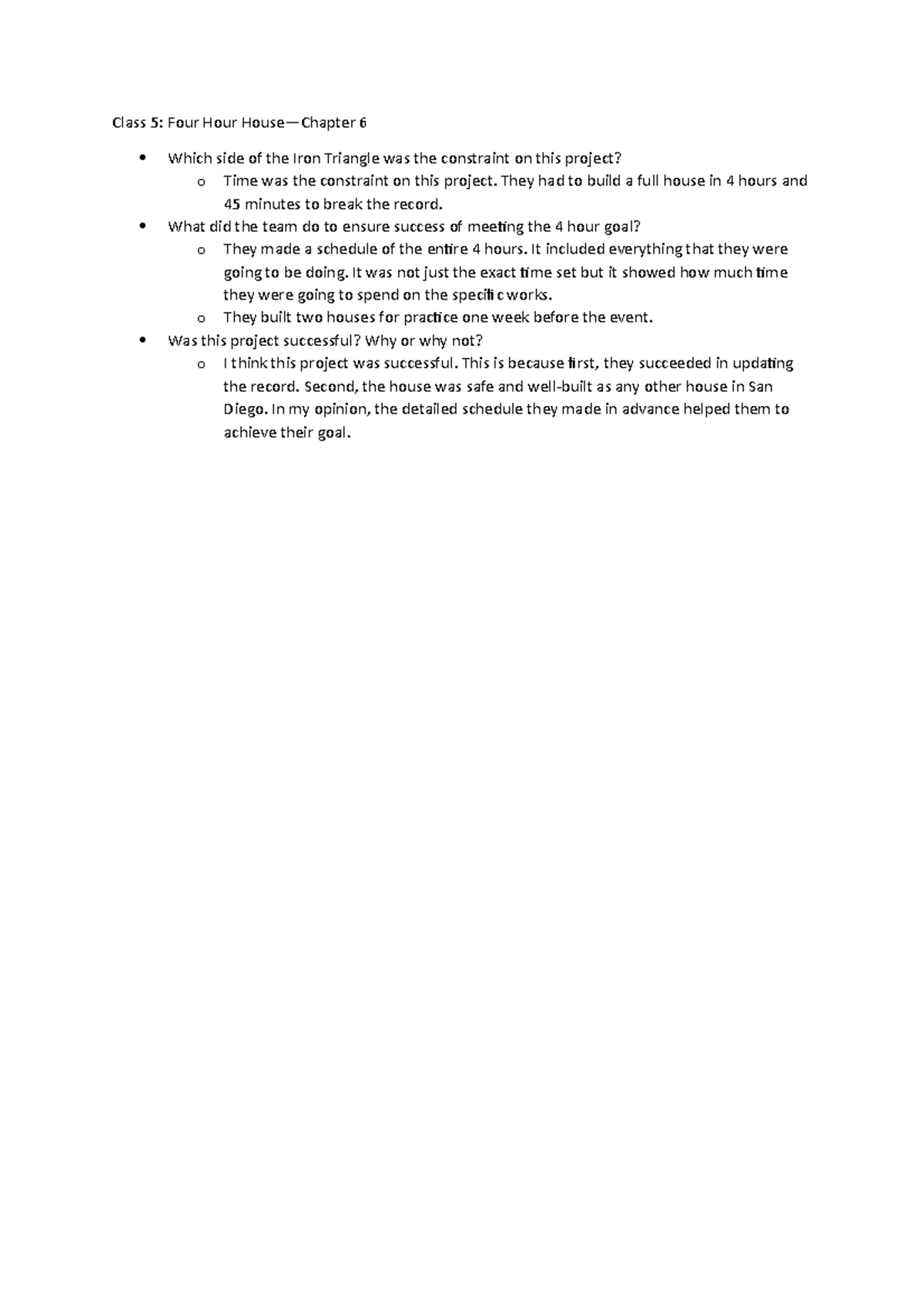 Chapter 6 Study Questions for Class 5 - Four Hour House - Studocu