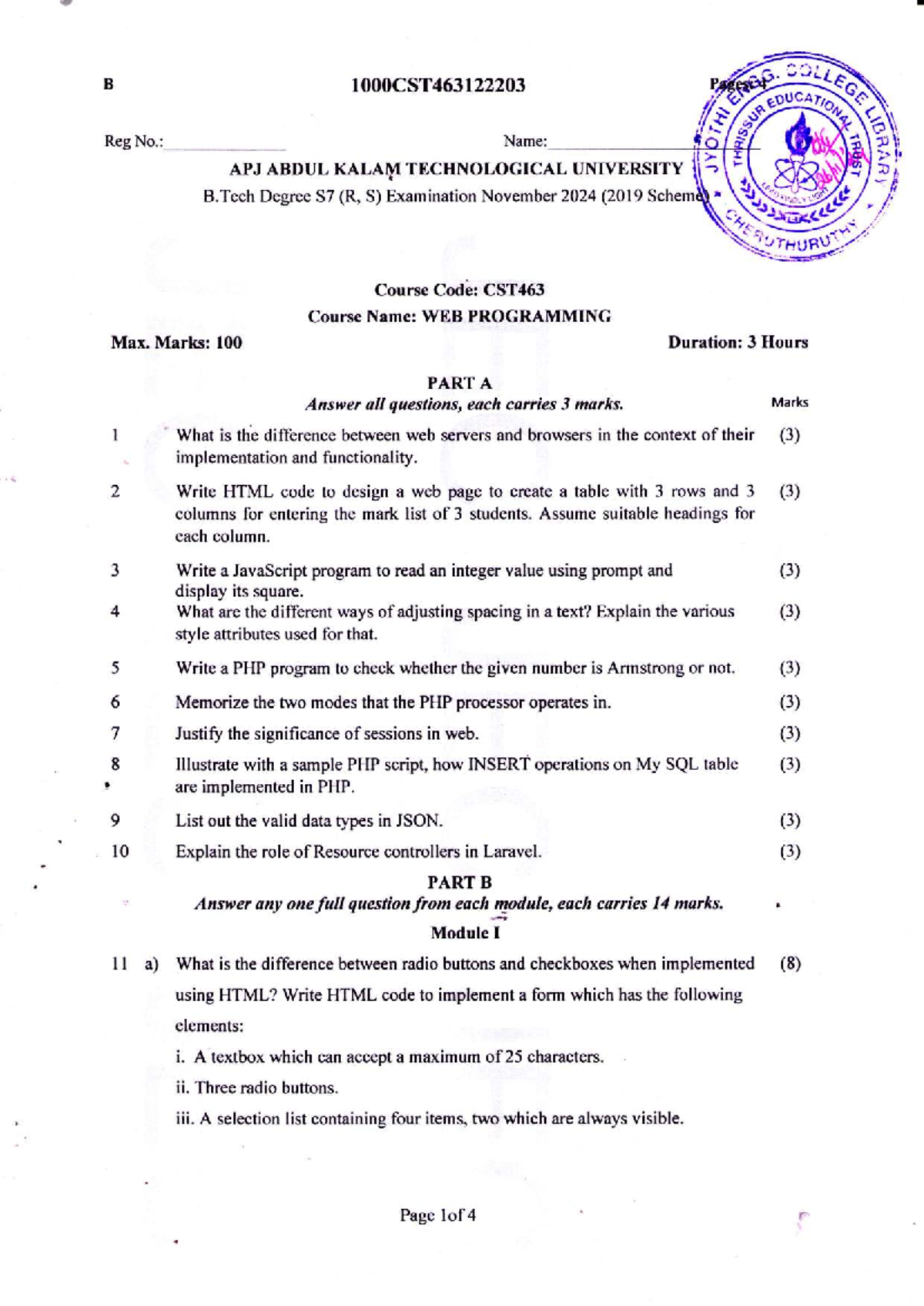 CST463 WEB Programming Final Exam Questions, Nov 2024 - Studocu