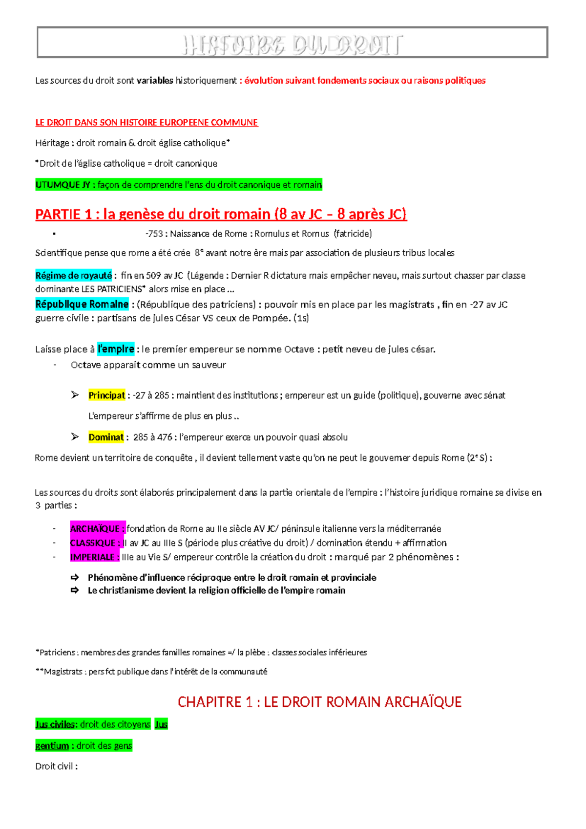 HISTOIRE DU DROIT : Évolution et Sources du Droit Romain (HIST 101 ...