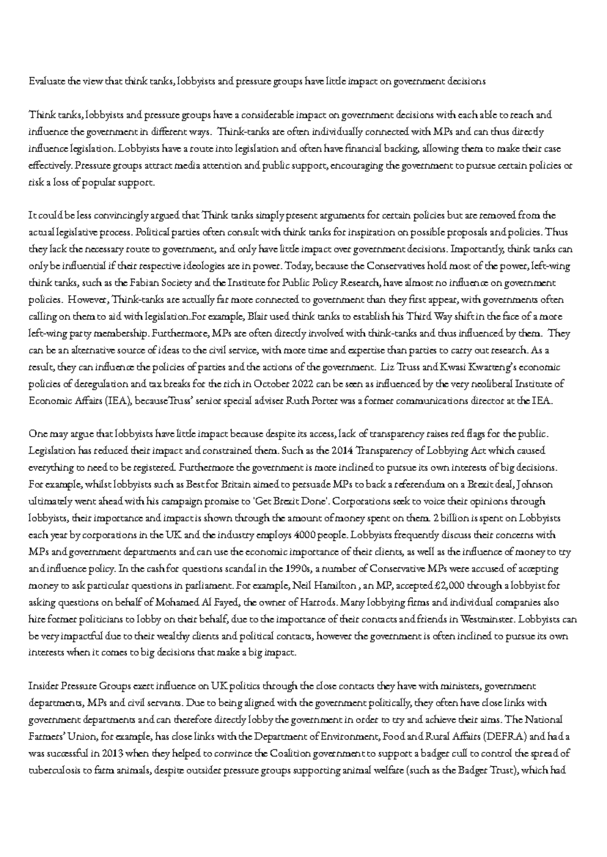 Evaluating the Impact of Pressure Groups and Think Tanks on Government ...