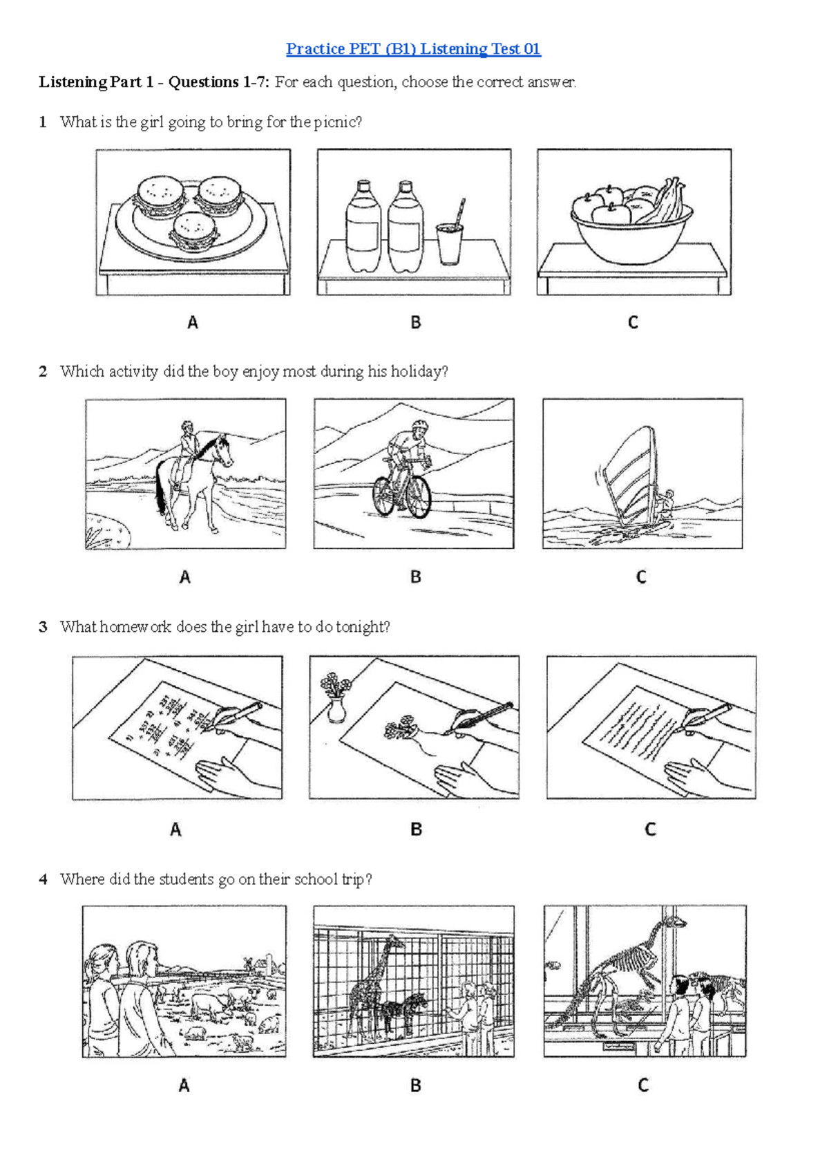 Practice Listening Test (IN) - PET (B1) & A2 Questions and Answers ...