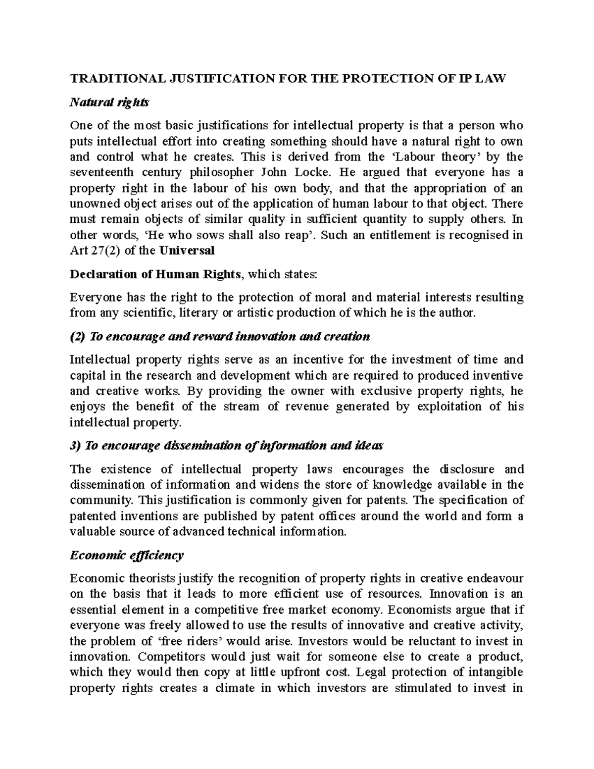 IP LAW Notes 051121: Justifications and Global Implications of IP ...