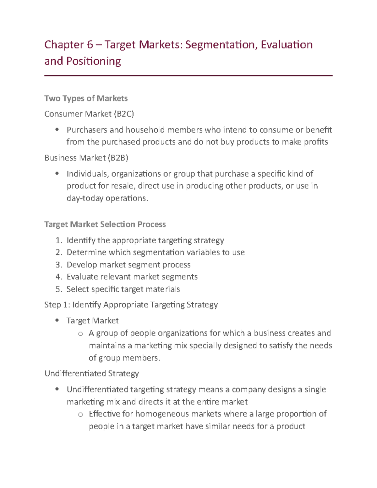 Chapter 6 – Target Markets - Chapter 6 Target Markets: Segmentation ...