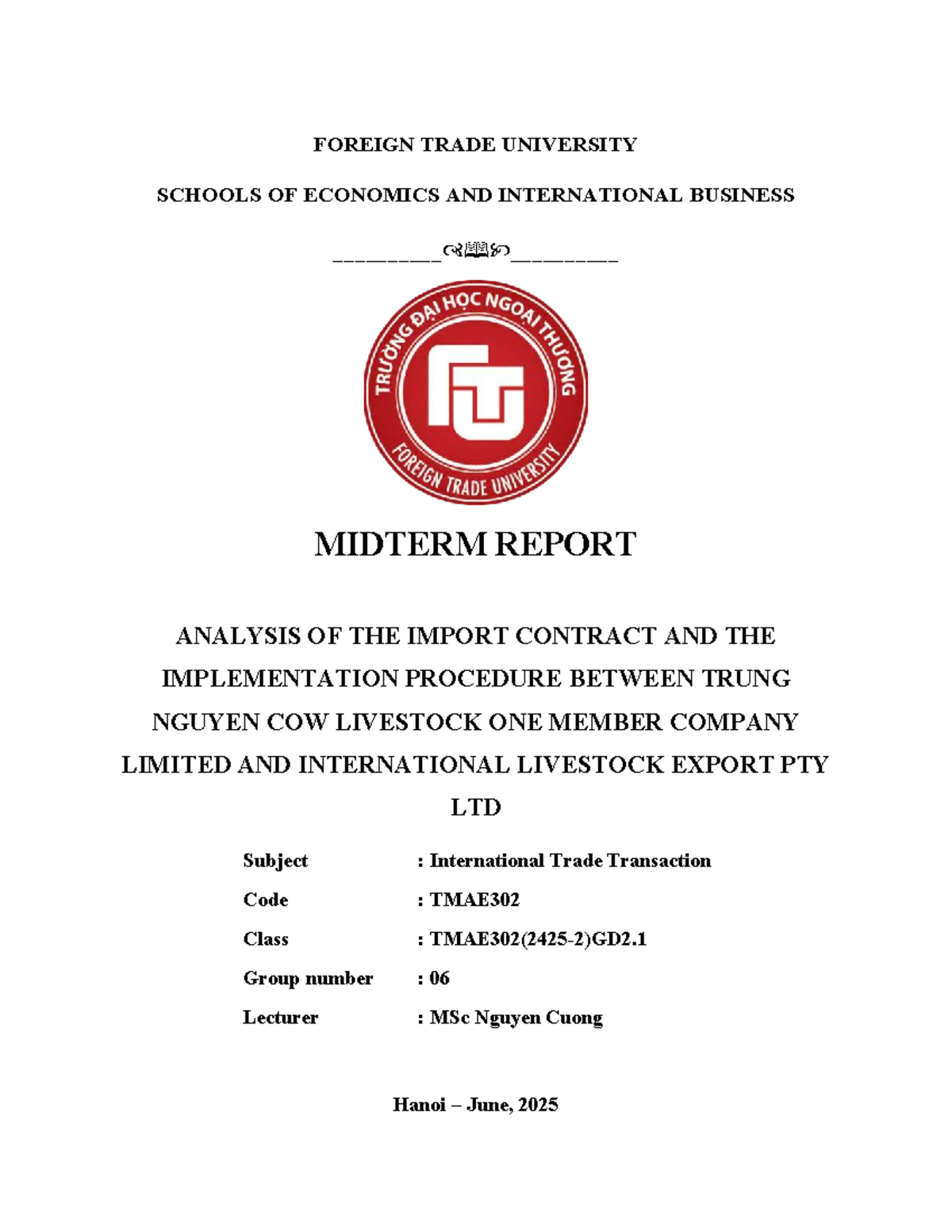 TMAE302 Midterm Report: Import Contract Analysis for Livestock Trade ...