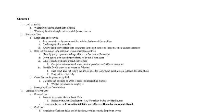 BSP Summary: Law vs Ethics, Sources of Law, and Legal Frameworks - Studocu