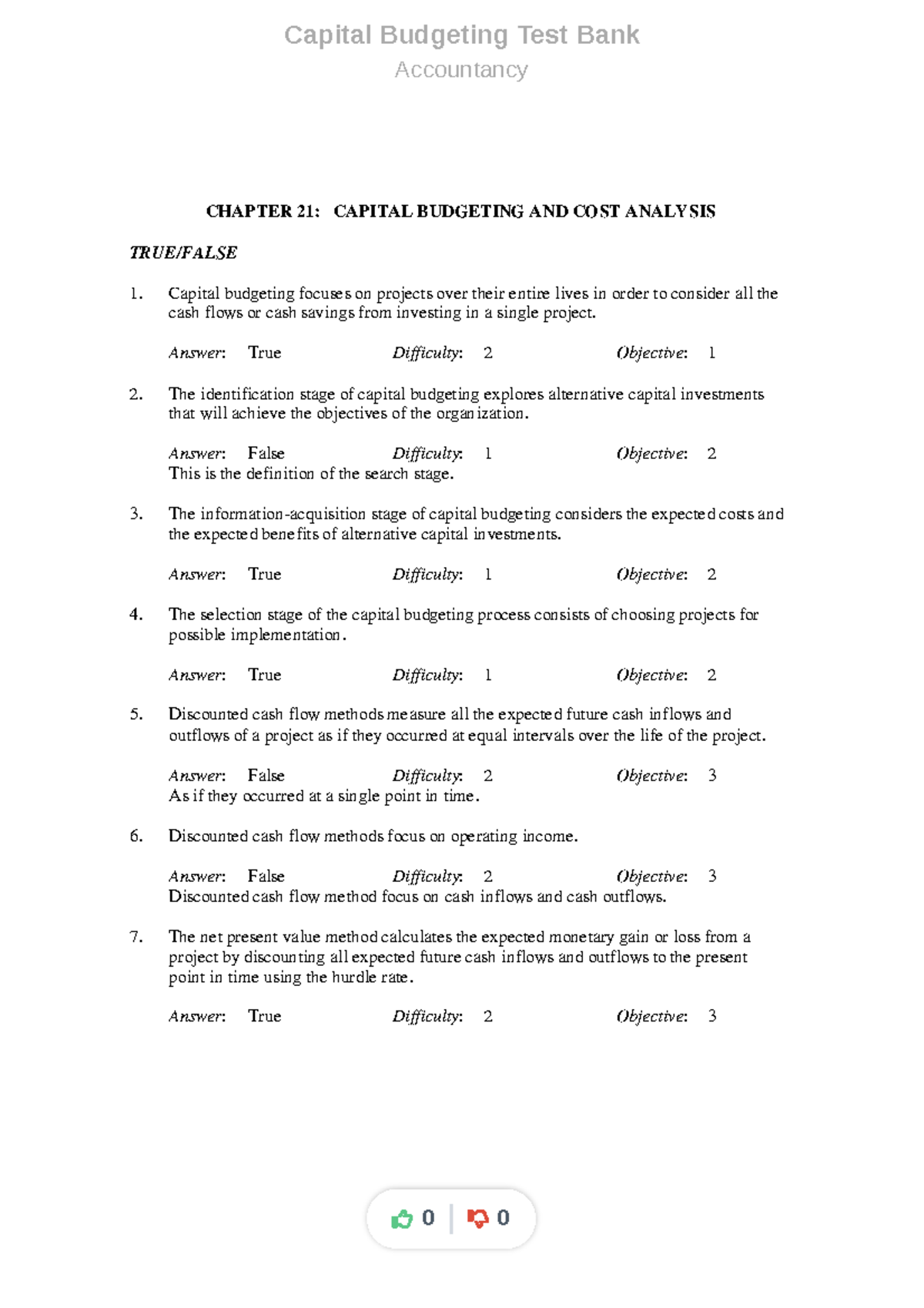 Capital Budgeting Test Bank Accountancy CH 21: Cost Analysis & Cash ...