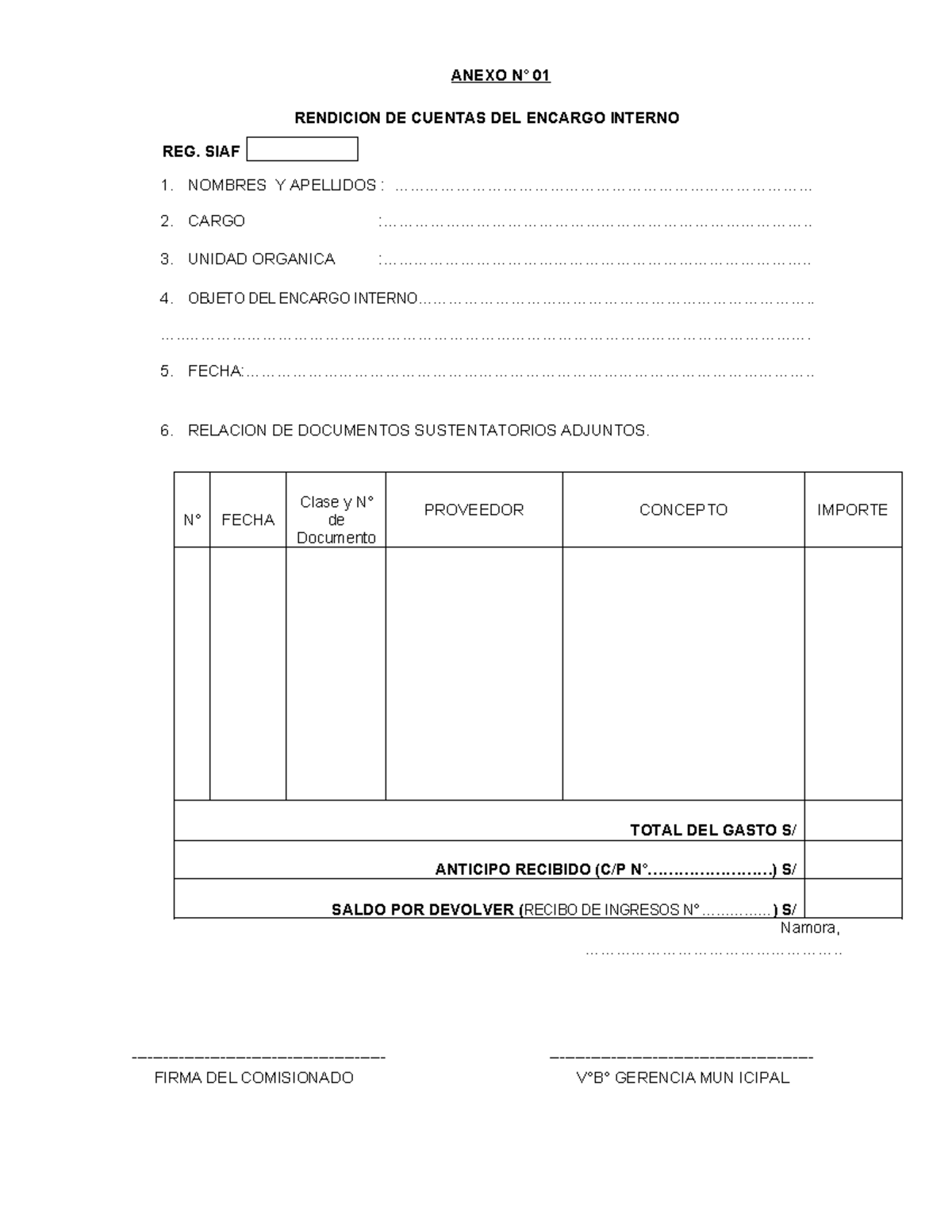 Formatos de Rendición de Cuentas del Encargo Interno (ANEXO N° 01-02) - Document Preview