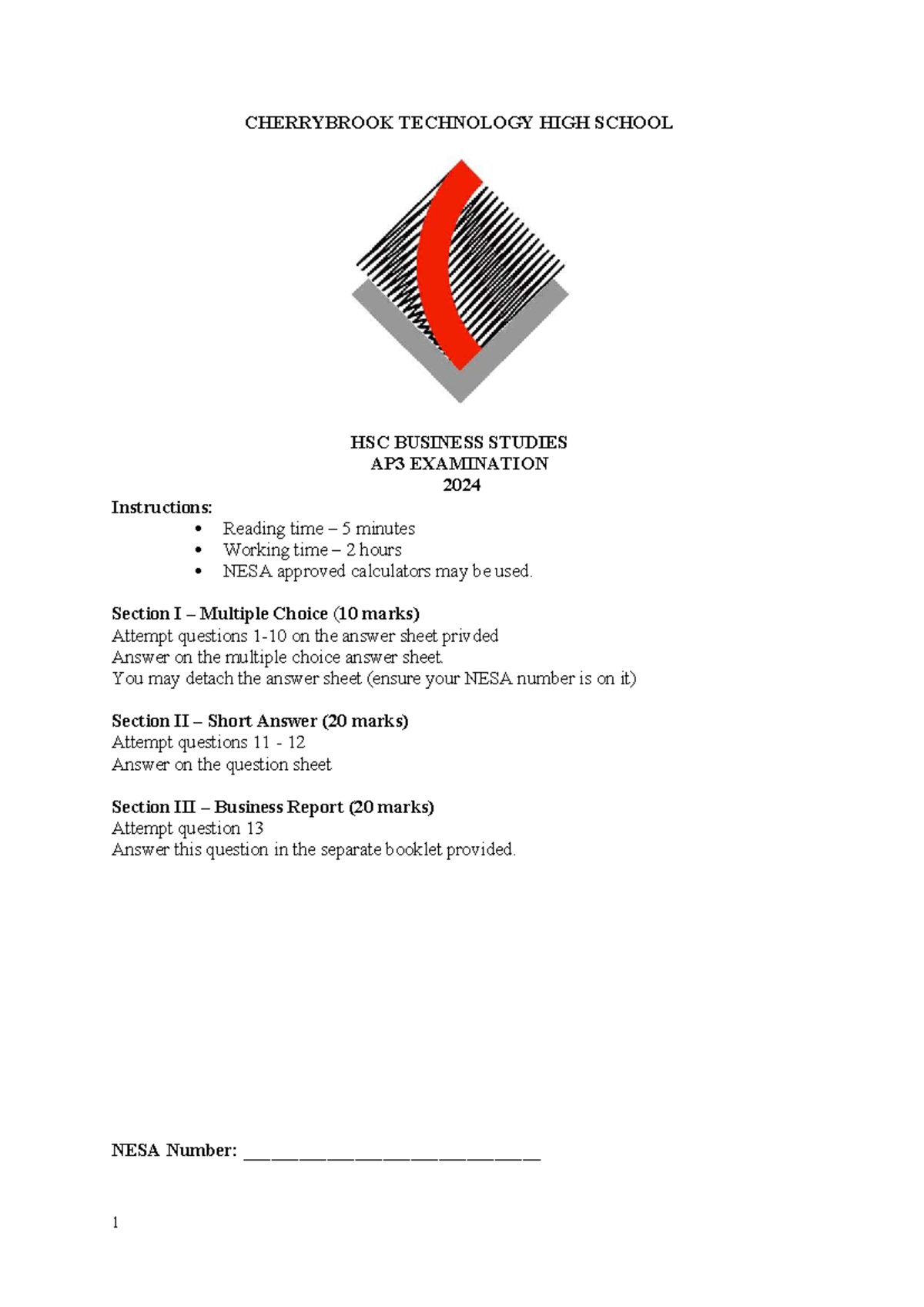 2024 HSC Business Studies AP3 Exam Instructions and Questions - Studocu