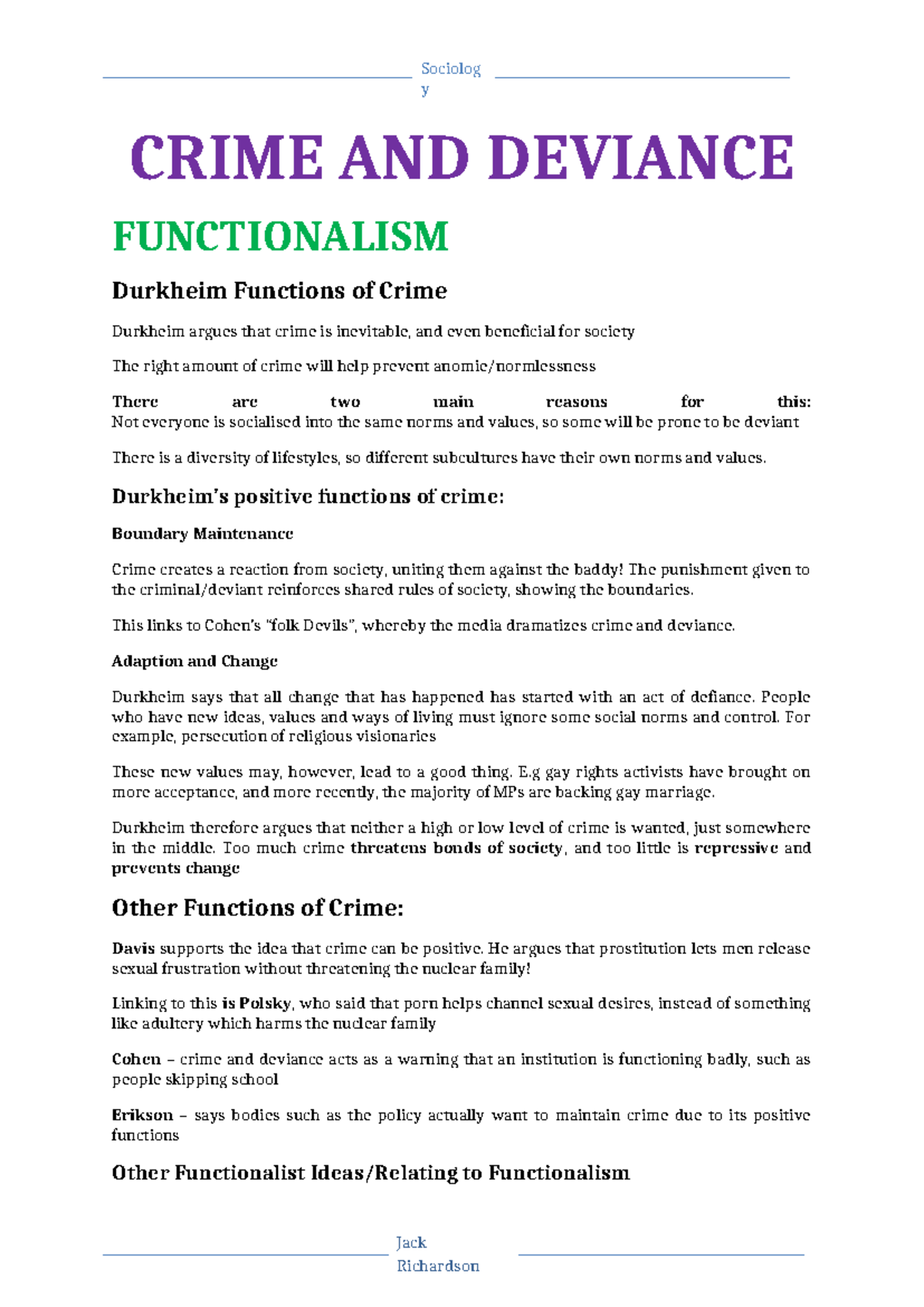 A2 Sociology: Crime and Deviance Revision Notes - Studocu